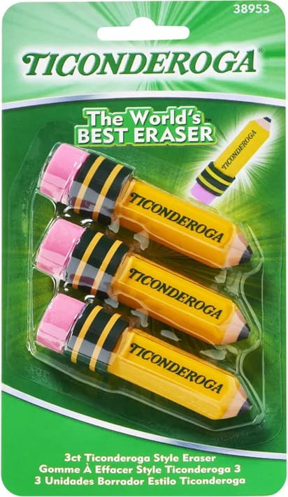 Ticonderoga Erasers Multiple Colors 3ct